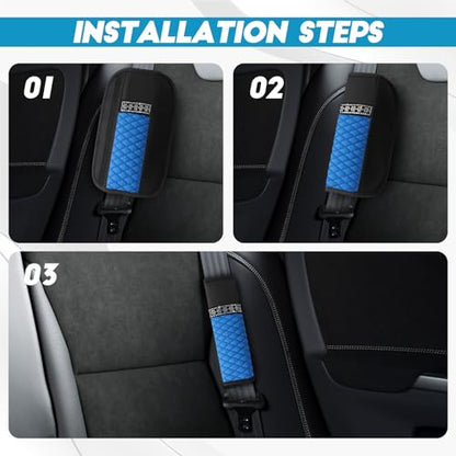 wuyaoyao 2PCS Bling Car Seat Belt Cover Pad, Breathable Leather Seatbelt Covers for Cars, Soft Comfortable Seatbelt Shoulder Strap Covers, Rhinestone Auto Seat Belt Protector Cushion (Blue) - color: Blue