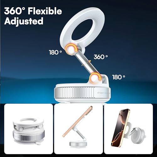 2026 Updated Model Magnetic Car Phone Holder – Strong Suction Cup Car Mount for iPhone & Android, 360° Rotating Dashboard & Windshield Phone Stand, Cell Phone Holder Car Accessories (White) - color: White