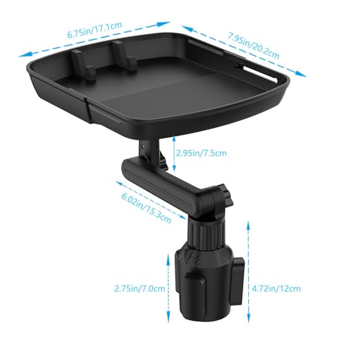 Larger Cup Holder Tray for Car, 10 inch Car Food Tray with Phone Holder Detachable 3 in 1 Car Cup Holder 360° Rotating Food Table Tray Expander for Eating