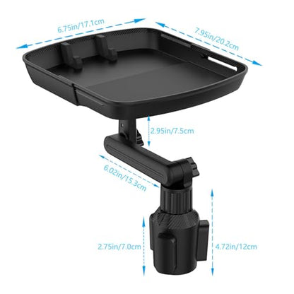 Larger Cup Holder Tray for Car, 10 inch Car Food Tray with Phone Holder Detachable 3 in 1 Car Cup Holder 360° Rotating Food Table Tray Expander for Eating
