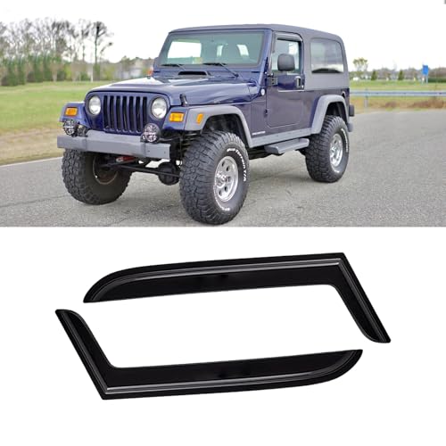 Window Visor for 1997-2006 Jeep Wrangler (TJ) 2-Door, Out-Channel Rain Guards Shields Vent Deflector Shade Wind Dark Smoke, Tape-On Outside-Mount, 2PCS - style: For 1997-2006 | Jeep Wrangler 2door | Out-Channel