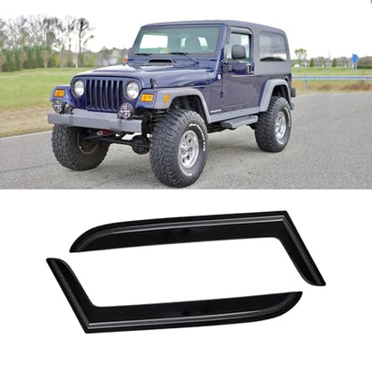 Window Visor for 1997-2006 Jeep Wrangler (TJ) 2-Door, Out-Channel Rain Guards Shields Vent Deflector Shade Wind Dark Smoke, Tape-On Outside-Mount, 2PCS - style: For 1997-2006 | Jeep Wrangler 2door | Out-Channel