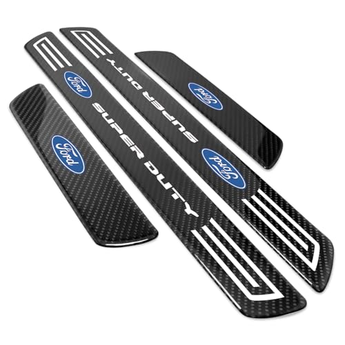 iPick Image for Ford Super-Duty X-Large Black Real Carbon Fiber 4 Pcs Universal Door Sill Step Protector Guard Decal Plates - color: Black-XL