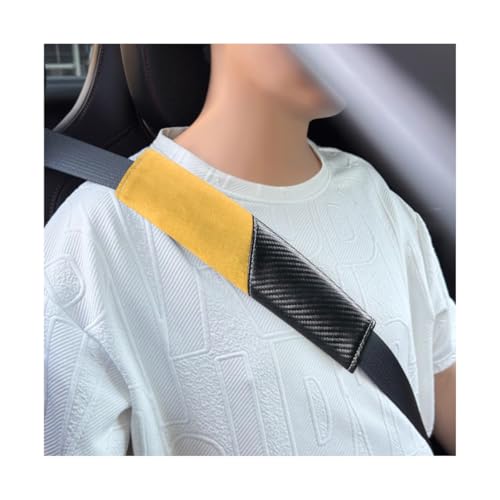 2PCS Car Seat Belt Cover, Soft Carbon Fiber Suede Breathable Vehicle Seat Strap Shoulder Cushion, Comfortable Automotive Interior Seatbelt Mat Pad, Universal for SUV Van RV (Black/Yellow) - color: Black/Yellow