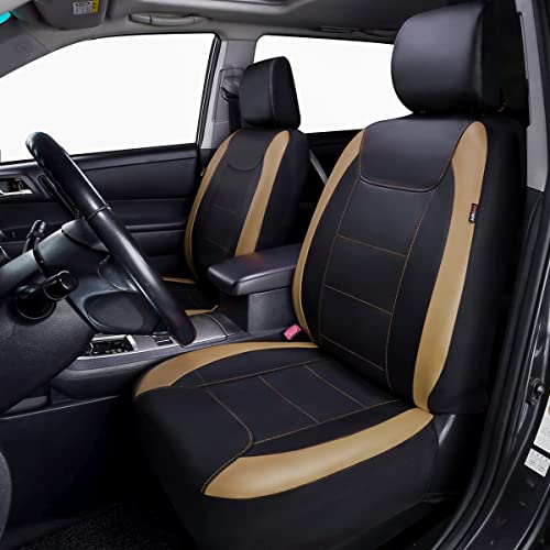 Flying Banner car seat Covers Protects Water Proof Faux Leather Carbon Fiber Front and Rear Bench (Black Beige, Full Set - 8PCS) - color: Black Beige, size: Full Set -- 8pcs