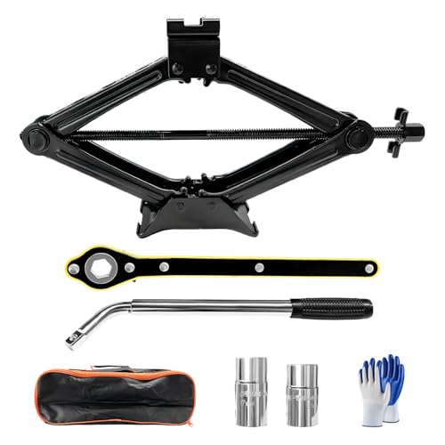 KVAEY Car Jack Kit, 2 Ton (4409 lbs) Scissor Jack Portable Tire Changing Tool with Lug Wrench, Heavy Duty Scissor Lift Jacks Universal Emergency Kit for Sedan SUV MPV, Car Accessories