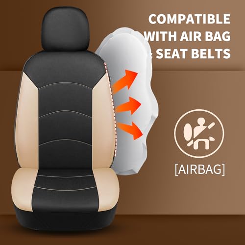 HChengkikz Car Seat Covers Front Seat, Waterproof Neoprene Seat Covers, Airbag Compatible, All Season Protection Universal Fit Most Cars, Trucks, SUVs (Black + Beige) - color: Black Beige, size: Two Front