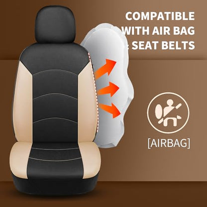 HChengkikz Car Seat Covers Full Set, Waterproof Neoprene Car Seat Covers, Airbag Compatible, Universal Automotive Seat Covers for Most Sedans, SUVs, Trucks (Black + Beige) - color: Black Beige, size: Full Set