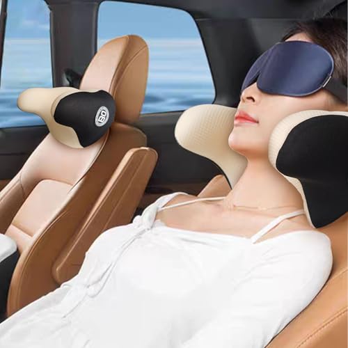 Really Helpful Car Headrest Pillow, Car Neck Pillow for Sleeping with Adjustable Strap, 100% Memory Foam & Breathable Removable Cover, Ergonomic Design - Softness Travel Car Pillow(Beige, 1PC) - color: Beige