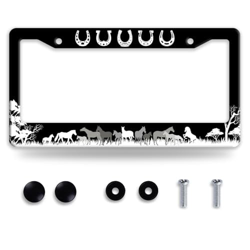 Horse License Plate Frame Funny Horseshoe License Plate Frames Grassland for Car Decorative Parts Stainless Stee License Plate for Standard Us Canada License Plate Holder 12x6 Inch for Women Men - color: Horse Horseshoe