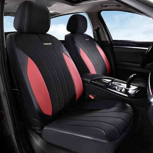 Coverado Seat Covers 2-Pack, Waterproof Car Seat Covers, PU Leather & Breathable Mesh Seat Protectors, 2 Seats Automotive Seat Covers, Universal Fit for SUVs, Trucks, Sedans - color: Red&Black, size: FrontPair
