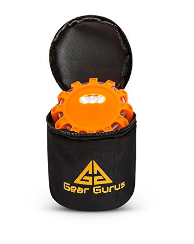 3 Pack LED Road Flares Kit - Flashing Warning Light Emergency Disc Beacon Roadside Flare Safety Light Magnetic Base for Car Truck Boat - Includes Batteries Screwdriver Gloves Storage Bag