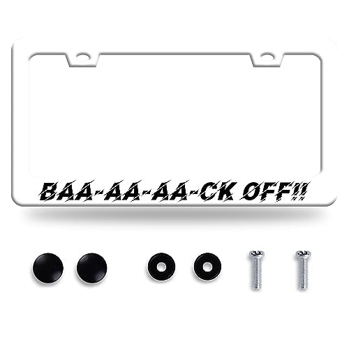 Back Off License Plate Frame Baaaaaack Off!! Funny Humor License Plate Stainless Steel Auto Parts License Plate Decorative with Screws Size 12.3" x 6.3" for Men Women - color: Baaaaaack off!!!