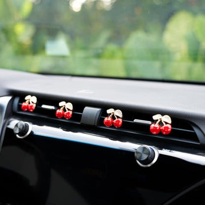 Rislobx 4PCS Cherry Air Vent Clip, Bling Air Outlet Freshener Clip, Crystal Diamond Cherry Car Accessories, Girly Car Decor for Women
