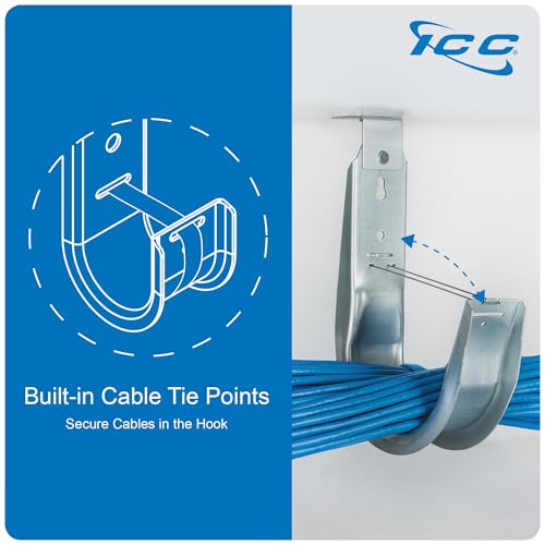ICC Ceiling Mount J Hook 1-5/16" Without Retainer Clip – Galvanized Steel Cable Management Hooks for Hanging Cable - Rust-Resistant, EIA and TIA Compliant - 1-5/16 Inch 25 Pack - size: 1 5/16 in, style: Ceiling Mount