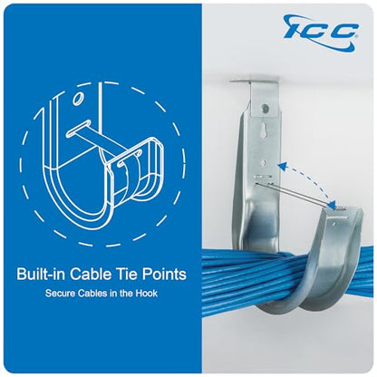 ICC Ceiling Mount J Hook 3/4” Without Retainer Clip - Galvanized Steel Cable Management Hooks for Hanging Cable - Rust-Resistant, EIA and TIA Compliant - 3/4 Inch 25 Pack - size: 3/4 in, style: Ceiling Mount
