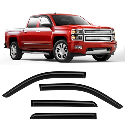 Rain Guards Compatible with Chevrolet Silverado 1500 Crew Cab 2014 2015 2016 2017 2018 Durable Tape-on Side Window Deflector Wind Deflectors GMC Sierra 1500 2014-2018 Rain Guard Black 4 PCS - size: Fit for 2014-2018 GMC Sierra Tape-on