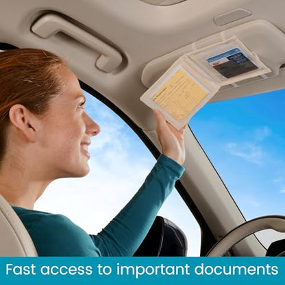 High Road Car Registration and Insurance Card Holder for Sun Visor, Glove Box or Console with 2 Clear Hidden Car Document Pockets and Front Card Pocket - color: Tan