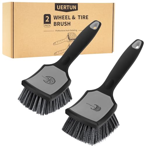 Wheel and Tire Brush Detailing Kit, Soft Rim Brush & Stiff Tire Brush with Silicone Bumper Guard, Non-Slip Ergonomic Handle Car Wash Set for Alloy Wheels, Fenders, Mats - color: BLACK gray