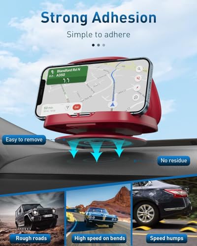 JOYEKY Cell Phone Holder for Car, Vertical Horizontal Car Phone Mount with 360° Rotate Dashboard Cradle Compatible iPhone Samsung Galaxy Android Smartphones, GPS Devices - color: Red