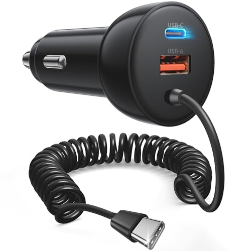 iPhone 17e 17 16 15 Pro Max Car Charger Fast Charging, 3-Port 90W Fast USB C Car Charger Adapter Cigarette Lighter with 4FT Coiled USB C Cable for iPhone 17e/17/17 Pro Max/Air/16/15 Pro/Plus, iPad