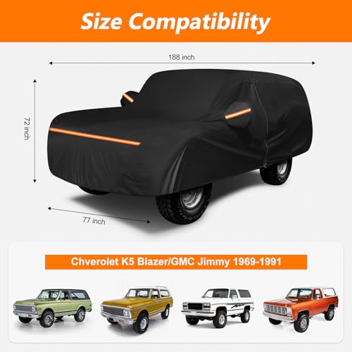 Car Cover for Chverolet K5 Blazer/GMC Jimmy 1969-1991 420D Oxford Cloth and Cotton Car Cover Waterproof All Weather with Zipper Windproof Heavy Duty All Weather with Wind, Sun, UV and Dust Protection - size: for Chverolet K5 1969-1991
