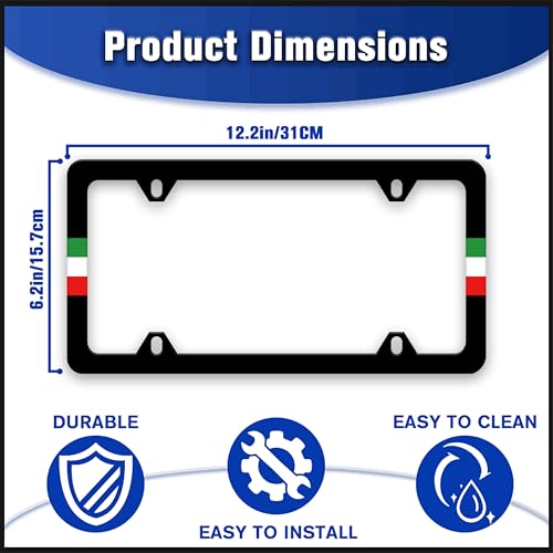 Italy Flag License Plate Frame Italian Flag License Plate Holders Funny Nation Auto Accessory Bracket Stainless Steel License Plate Frames with Screws for Women Men 6x12 Inch 4 Holes - color: Italy Flag