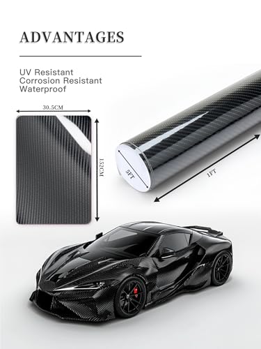 3D Carbon Fiber Vinyl Wrap, for Body Protection, Scratch Resistance, Air Release Technology, 1ft x 5ft Car wrap (Carbon Fiber Black) - color: Carbon Fiber Black, size: 1*5ft