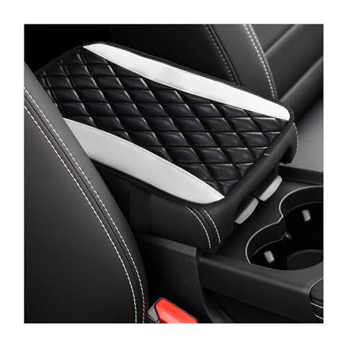 Dickno Car Center Console Cushion Pad, Universal Leather Waterproof Armrest Seat Box Cover, Comfortable Auto Armrest Cover Protector, Car Interior Decor Accessories for Most Vehicles (Black & White) - color: Black & White