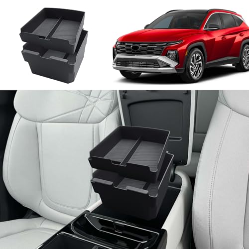 ECOZEN Double-Layer Center Console Organizer For 2025-2026 Hyundai Tucson(Limited)/2025-2026 Tucson Hybrid/Tucson Plug-in Hybrid Armrest Organizer - ONLY Fit 2025-2026 Tucson With Electronic Shift - color: 2025-2026 Tucson Double-Layer Organizer-Electroni