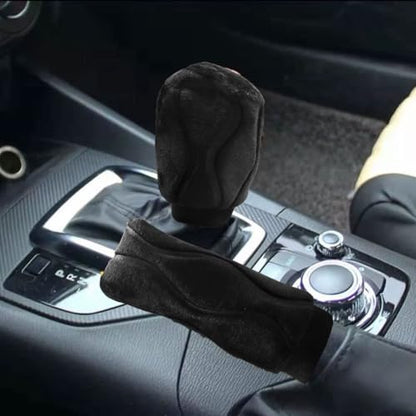 2PCS Plush Car Gear Shift Knob Cover & Handbrake Cover, Soft Fluffy Shifter Stick Protector, Comfortable Hand Brake Handle Cover, Universal Car Interior Accessories for Most Cars (Black)