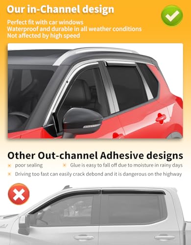 in-Channel Window Rain Guards Fit for Nissan Rogue 2021 2022 2023 2024 2025 2026, Extra Durable Window Visors Window Deflectors Vent Visors Vent Shades Car Accessories-4 pcs - size: Fit for 2021-2026 Nissan Rogue