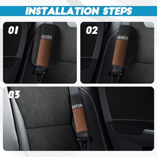 wuyaoyao 2PCS Bling Car Seat Belt Cover Pad, Breathable Leather Seatbelt Covers for Cars, Soft Comfortable Seatbelt Shoulder Strap Covers, Rhinestone Auto Seat Belt Protector Cushion (Coffee) - color: Coffee