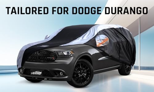 Dodge Durango Car Cover Waterproof All Weather with Silver Strip Design, Custom Fit for Dodge Durango 2005–2025, Durango Accessory with Door Zipper & Windproof Straps - size: Custom Fit Dodge Durango