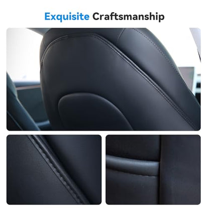 2026 Upgraded Leather Seat Back Kick Protector for Tesla Model Y/3/S/X Accessories (Includes 2026 Model Y Juniper & Model 3 Highland), Wear-Resistant Kick Mats with Organizer Pocket (Set of 2)