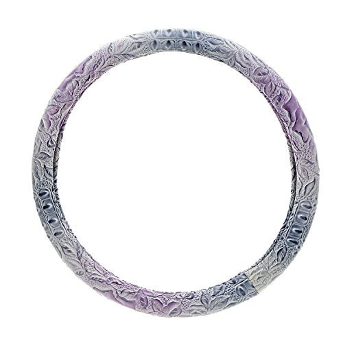 Car Steering Wheel Cover Universal 15 Inch Middle Size Auto Anti-Slip Leather Wheel Protector with Flower Grain Design White Style - color: White