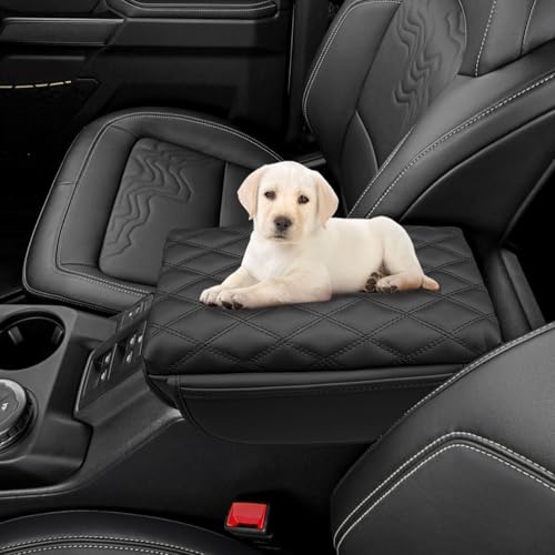 Zxiaochun Center Console Cover Compatible with Ford Bronco 2021 2022 2023 2024 2025 2026 2/4-Door, Armrest Lid Leather Protector Interior Accessories, with Side Pockets - size: Black with Side Pockets