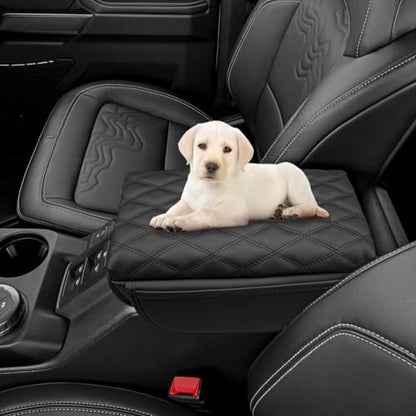 Zxiaochun Center Console Cover Compatible with Ford Bronco 2021 2022 2023 2024 2025 2026 2/4-Door, Armrest Lid Leather Protector Interior Accessories, with Side Pockets - size: Black with Side Pockets