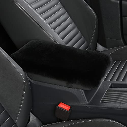 IRIWOOL Sheepskin Armrest Cover Auto Center Armrest Cover Car Soft Console Pad, Fluffy Wool Auto Center Console Cover for Most Car Arm Rest Decoration Protector 7 x 13 Inch (Shearling, Black) - color: Black, size: Shearling Wool
