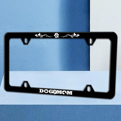 Dog Mom License Plate Frame Paw Prints License Plate Holders Funny Auto Accessory Bracket Stainless Steel License Plate Frames with Screws for Women Men 6x12 Inch 4 Holes - color: Dog Mom