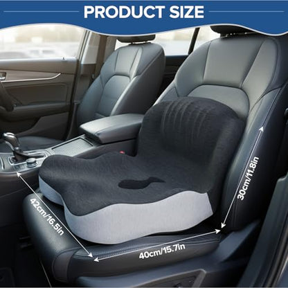 Urban Deco Memory Foam Seat Cushion, Office Chair Seat Cushion with L-Shaped Design, Ergonomic Back and Seat Pad Cushion for Car, Driving, Office, Black+Grey - color: Black+grey
