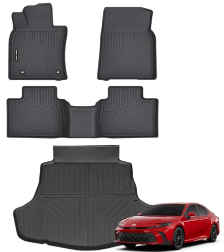 Floor Mats & Cargo Liner for 2025 2026 Toyota Camry (Include Hybrid) LE/SE/XLE/XSE All Weather Protection TPE Rubber Full Set Automotive Floor Liners Accessories, Odorless Anti-Slip, Black - size: Floor Mats & Trunk Mat for 2025-2026 Camry