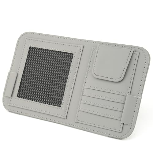 Leather Sun Visor Organizer for Truck, Sunglasses Holder, Cards Sleeve Pockets Organizer, Visor Document Holder for Registration License, Drving License, Insurance, Cards, Pen, Key - color: Gray-New Arrivals