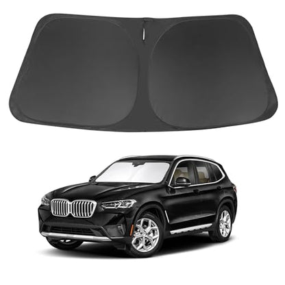 Windshield Sun Shade Compatible with 2018-2024 2025 2026 BMW X3 Accessories Foldable Sunshade Sun Blocker Protect Car from Sun Rays & Heat Damage - size: Fit BMW X3 2018-2026
