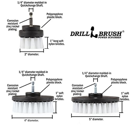 Car Accessories - Drill Brush Attachment for Washing, Wheels, Mats, Detailing - Carpet and Upholstery Cleaner - Boat and Kayak Hull Accessories - Glass and Fiberglass Cleaner - color: White