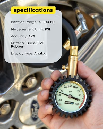 Tire Pressure Gauge 100 PSI - Large Dial Numbers & 45° Angle Chuck, Accurate Air Pressure Gauge for Tires