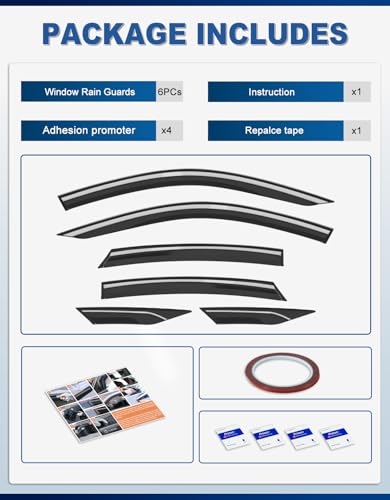 6pcs Out-Channel Window Rain Guards Fit for Honda Civic Sedan 2016-2021, Extra Durable Window Visors Vent Visors Vent Shades Wind Deflector Dark Smoke Car Tape-on 6-pcs with Thicker - size: Fit for 2016-2021 Honda Civic Sedan 4dr LX