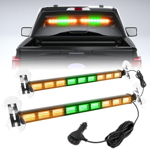 [Upgraded Switchable 4 Colors Emergency Strobe Traffic Advisor Light Bar 162 LED Windshield 2 in 1 Visor Safety Warning Hazard Flashing Lights for Firefighter Police Truck Vehicle (Amber/Green) - color: #08 Amber/Green