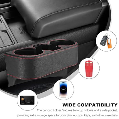 Car Seat Gap Filler Organizer, Multifunctional Auto Console Side Storage Box with Cup Holder, Universal PU Leather Cup Holder Front Seat Crevice Filler for Car Truck SUV (Black) - color: Black