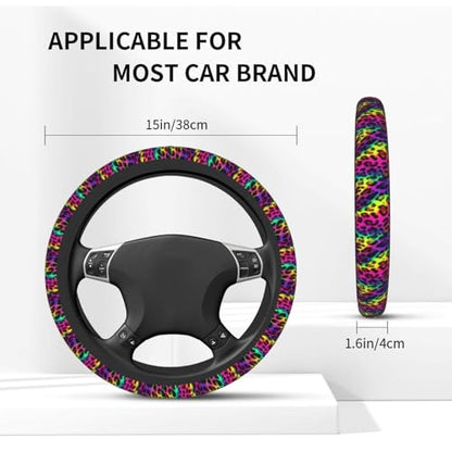 Leopard Print Steering Wheel Covers Non Slip Neoprene Universal 15 Inch Steering Wheel Protector Car Cover for Men Women - color: Leopard